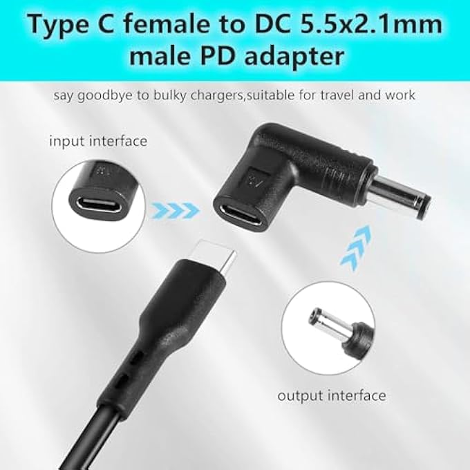 rayihni USB 3.1 TYPE C FEMALE TO DC MALE ADAPTER, 90Â° ANGLED PD EMULATOR TRIGGER FOR 5V /9V/12V CHARGING, COMPATIBLE WITH LAPTOPS, ROUTERS, AND POWER SUPPLY CHARGERS (5V) - Image 3