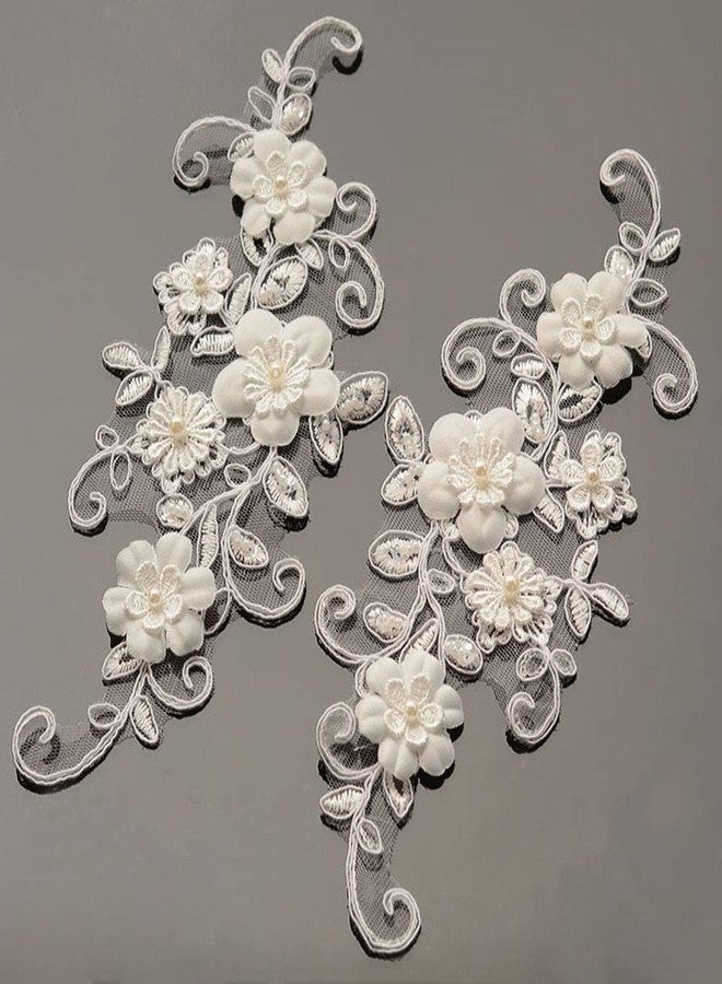 Zthread One Pair Beaded Appliques Lace Trims 3D Floral Embroidery Lace Trims for Bridal Accessories Supply - Image 1