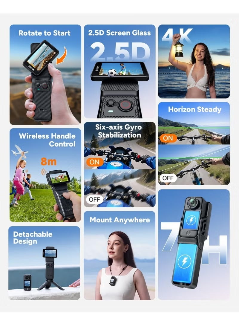 SJCAM C400 Vlogging Combo, 4K Pocket Handheld Camera, 7H Power use, 6-Axis Stabilizer Action Camera, 2.29'' Touch Screen, 30M Waterproof Body Cam, Vlogging Camera for YouTube Live Streaming - Image 2