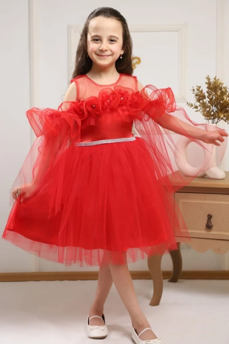 بوديوم جييم Podium Clothing Daisy Detailed Ruffle Stone Belted Tutu Baby Girl Dress