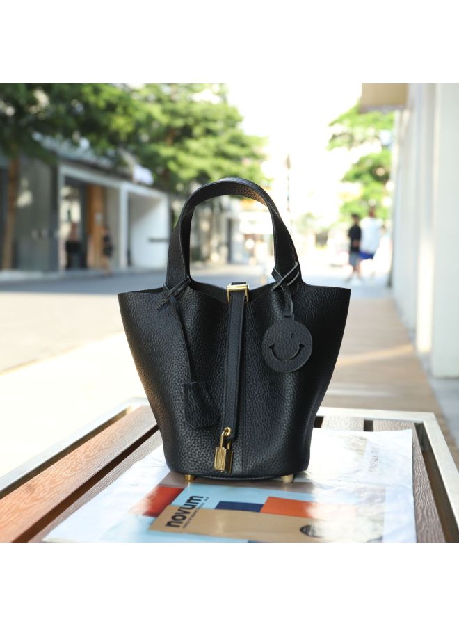 Jinlida Layer Cowhide Leather Women's Bag Fashion Casual Bucket Bag Open Basket Bag Soft Leather Handbag - Image 2