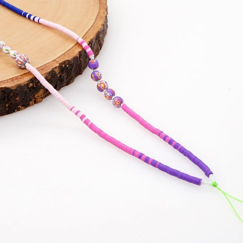 Beaded Phone Lanyard Wrist Strap Anti-lost Purple Gradient Sunflower Design Soft Clay Beads 80cm Long Decorative Phone Hanging Rope for Women - Image 5