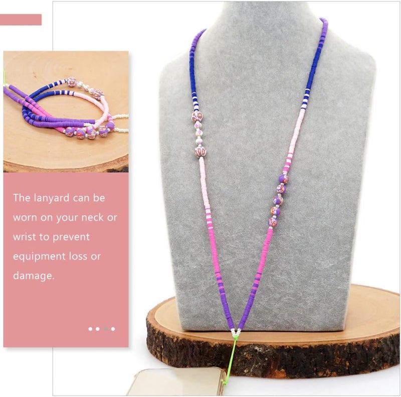 Beaded Phone Lanyard Wrist Strap Anti-lost Purple Gradient Sunflower Design Soft Clay Beads 80cm Long Decorative Phone Hanging Rope for Women - Image 3