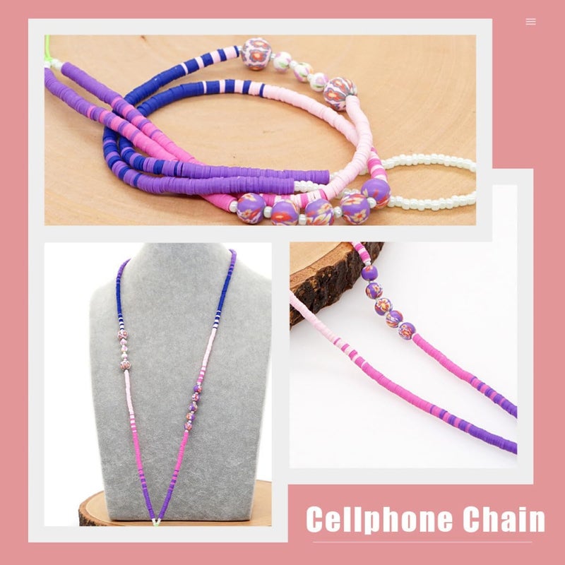 Beaded Phone Lanyard Wrist Strap Anti-lost Purple Gradient Sunflower Design Soft Clay Beads 80cm Long Decorative Phone Hanging Rope for Women - Image 4