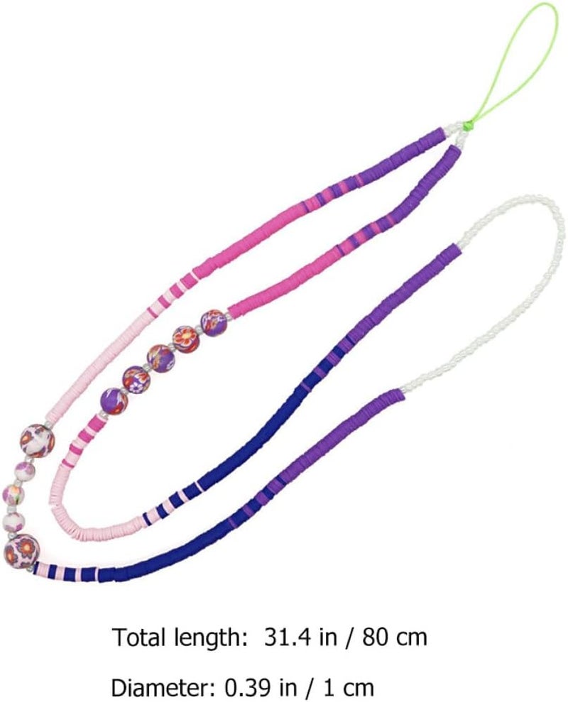 Beaded Phone Lanyard Wrist Strap Anti-lost Purple Gradient Sunflower Design Soft Clay Beads 80cm Long Decorative Phone Hanging Rope for Women - Image 2