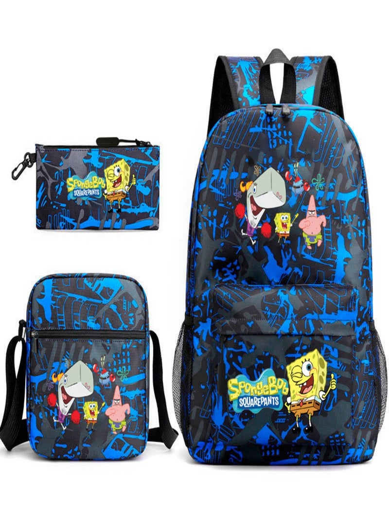 SpongeBob SquarePants Children Backpack Schoolbag Teen Student School Book bag with Lunch Box Pen Case 3 in 1 for Kids