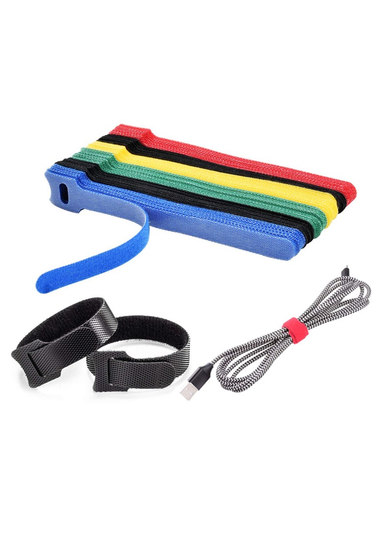 Excefore 60PCS Fastening Cable Ties Reusable, Premium 6-Inch Adjustable Cord Ties, Microfiber Cloth Cable Management Straps Hook Loop Cord Organizer Wire Ties Reusable (Assorted Colors) - Image 1