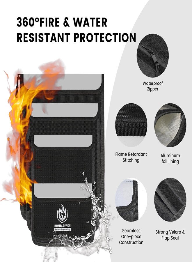 andyer 4 Pack Fireproof Document Bags, Waterproof Document Pouch Holder with Zipper, Fire Proof Money Bag for Cash, Fireproof Envelope Fire Safe Bag, Fire Resistant Storage for Legal/A4 Size (Black) - Image 5