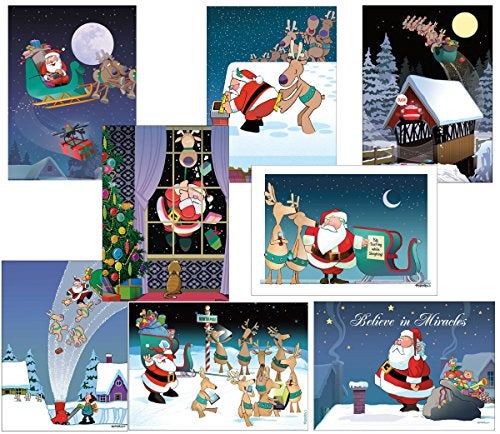 Stonehouse Collection Box Set of 24 Assorted Funny Christmas Cards by Stonehouse Collection - 8 Designs, 3 Cards Per Design - Image 1