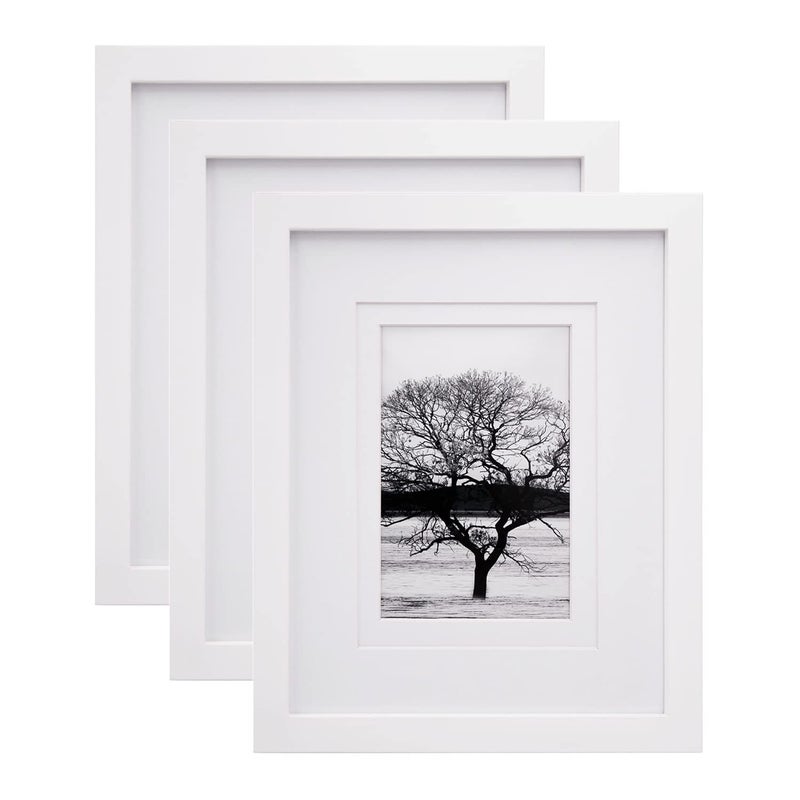 EGOFINE 10x8 Photo Frames White Set of 3  Made of Solid Wood for Table Top and Wall Mounting