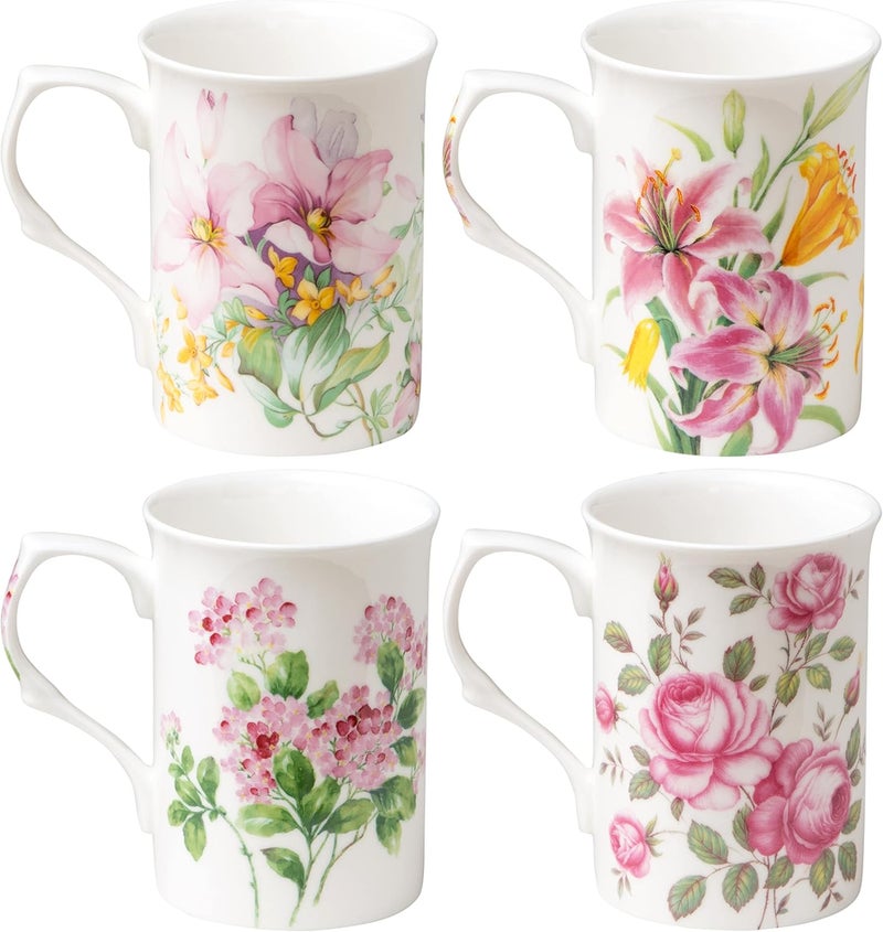 Grace Teaware Bone China Coffee Tea Mugs 9Ounce Assorted Set of 4 Spring Floral - Image 2