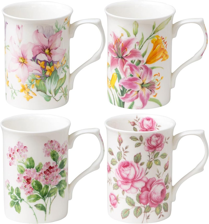 Grace Teaware Bone China Coffee Tea Mugs 9Ounce Assorted Set of 4 Spring Floral - Image 1