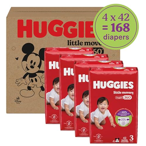 Huggies Size 3 Baby Diapers, Little Movers HuggFit 360° Baby Diapers with 360° Waistband, Size 3 (16-28 lbs), 168 Count (3 Packs of 56), Packaging May Vary - Image 2