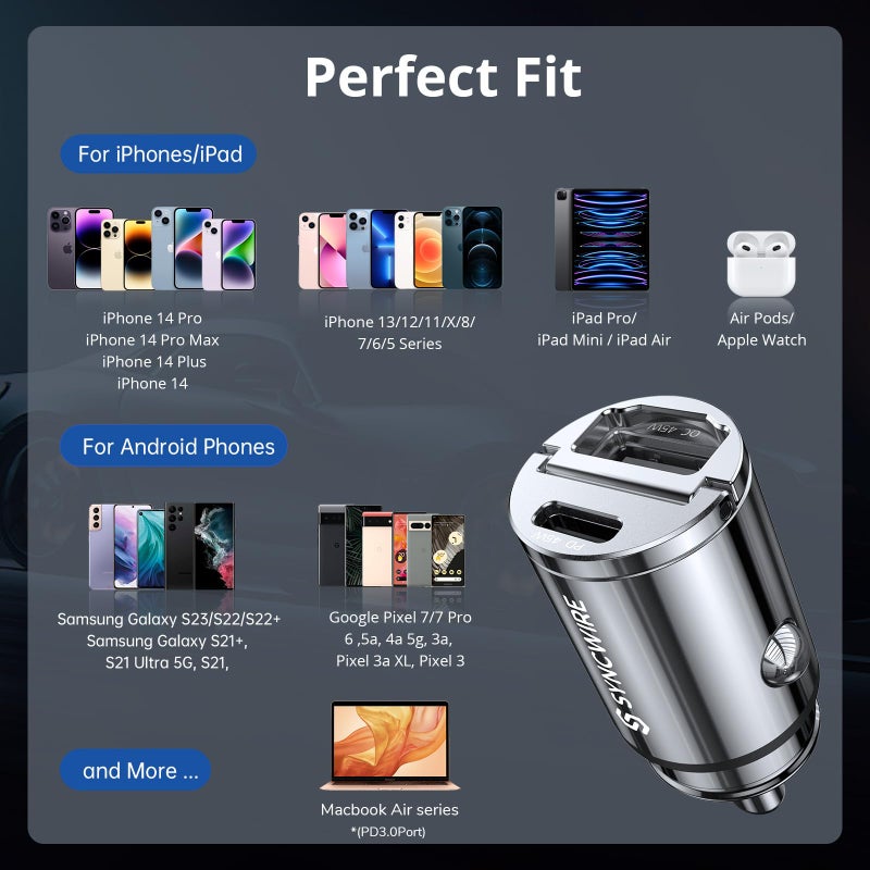 SYNCWIRE 90W USB C Car Charger [PD 45W PPS & QC 45W] Cigarette Lighter USB Charger Car Adapter USBC Fast Charging Compatible with iPhone 15 Pro Max 14 13 12 11, Google Pixel 7, Samsung S23 22, iPad - Image 5