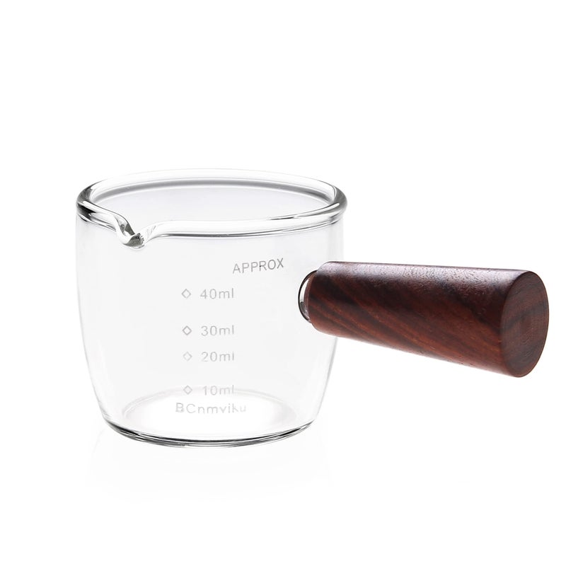 BCnmviku Espresso Shot Glass 40ML/1.5OZ Borosilicate glass Triple Pitcher Barista Single Spouts With Wood Handle (1) - Image 4