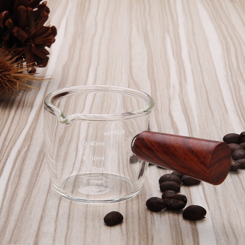 BCnmviku Espresso Shot Glass 40ML/1.5OZ Borosilicate glass Triple Pitcher Barista Single Spouts With Wood Handle (1) - Image 3