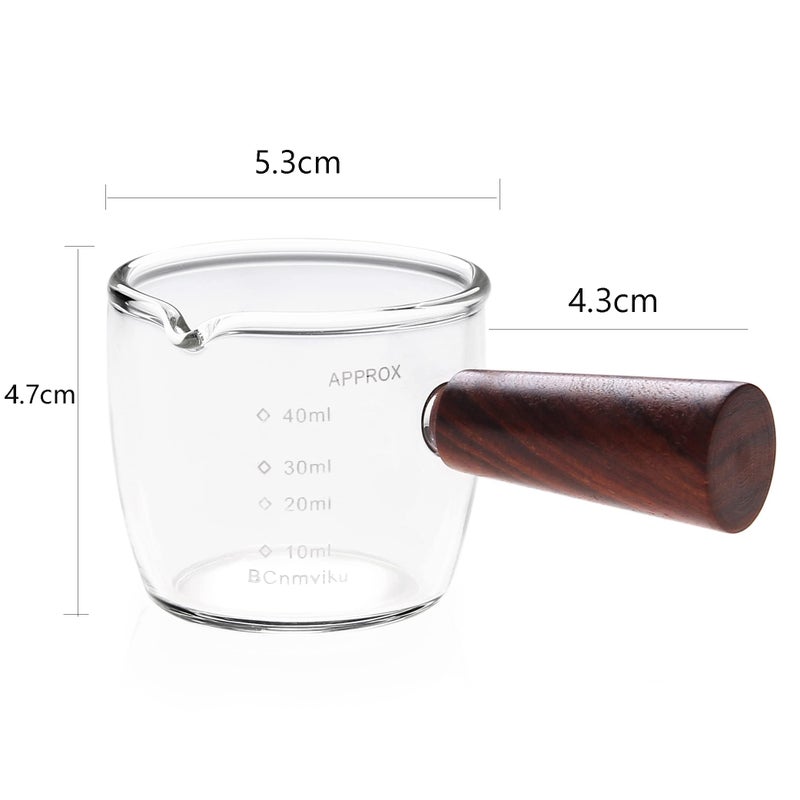 BCnmviku Espresso Shot Glass 40ML/1.5OZ Borosilicate glass Triple Pitcher Barista Single Spouts With Wood Handle (1) - Image 2