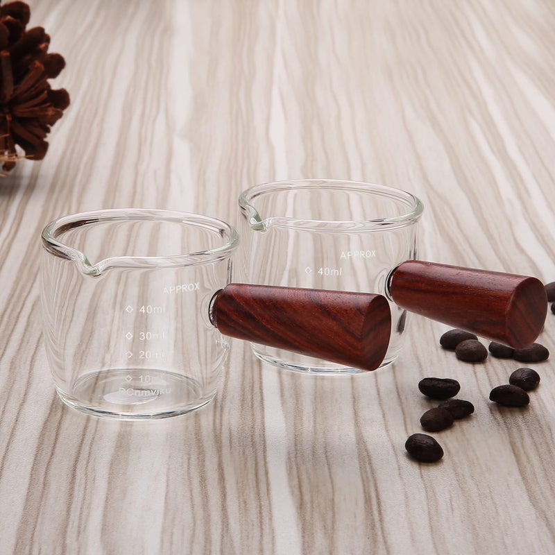 BCnmviku Espresso Shot Glass 40ML/1.5OZ Borosilicate glass Triple Pitcher Barista Single Spouts With Wood Handle (1) - Image 5