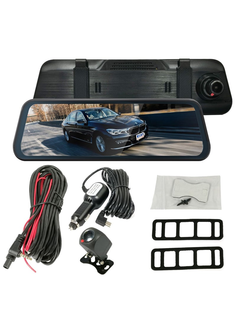 3XR 9.8 Inch Mirror Dash Cam with Front & Rear Camera, Full HD 1080P, 128GB Support, Night Vision, HDR, G-Sensor, Loop Recording, Wide Angle, Parking Monitor Car DVR - Image 1