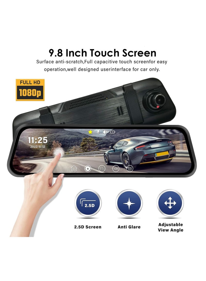 3XR 9.8 Inch Mirror Dash Cam with Front & Rear Camera, Full HD 1080P, 128GB Support, Night Vision, HDR, G-Sensor, Loop Recording, Wide Angle, Parking Monitor Car DVR - Image 3