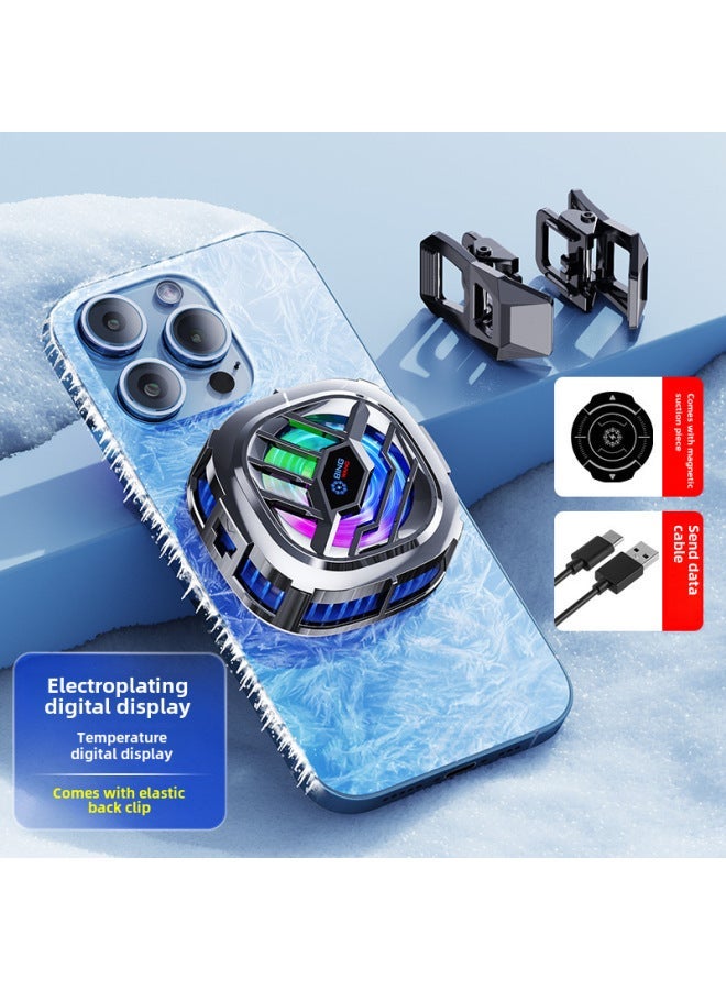 X76 Mobile Phone Radiator Digital Display Three-speed Adjustment Magnetic Back Clip Icing Semiconductor Wireless Radiator-Color:[X76 Display] Electroplating  - Image 1