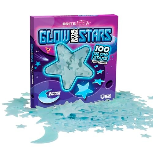 100PK Blue Glow in The Dark Stars for Ceiling Easter Basket Stuffers for Kids  Star Brite Plastic Glow Stars with Moon  Putty Ages 456789101112 for Bedroom Space Night Light Room NonToxic