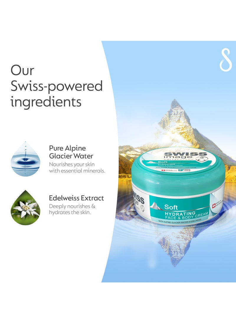 SWISS image - Soft Hydrating Face & Body Cream 200 ml | Instant Hydration & Non Greasy enriched with Alpine Glacier Water & Edelweiss for Daily Use - Image 1