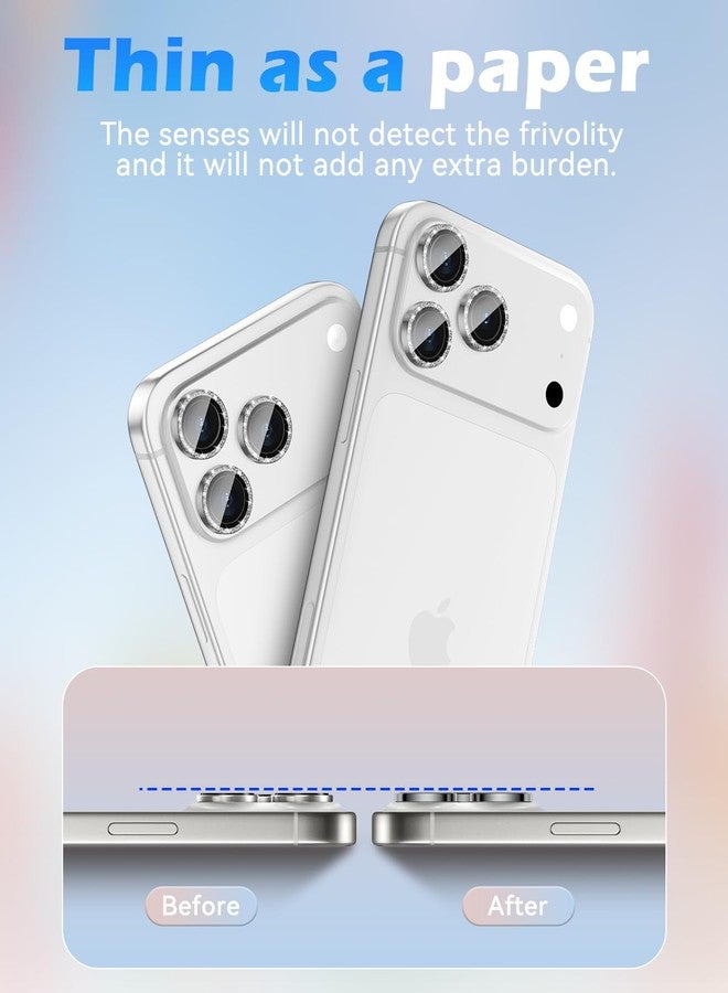 CloudValley Glitter Camera Lens Protector for iPhone 17 Pro/iPhone 17 Pro Max, Anti-Scratch HD Tempered Glass, Shatterproof Metal Ring Cover, Easy Installation, Glitter Silver Gray - Image 4