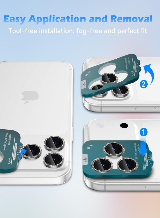 CloudValley Glitter Camera Lens Protector for iPhone 17 Pro/iPhone 17 Pro Max, Anti-Scratch HD Tempered Glass, Shatterproof Metal Ring Cover, Easy Installation, Glitter Silver Gray - Image 5