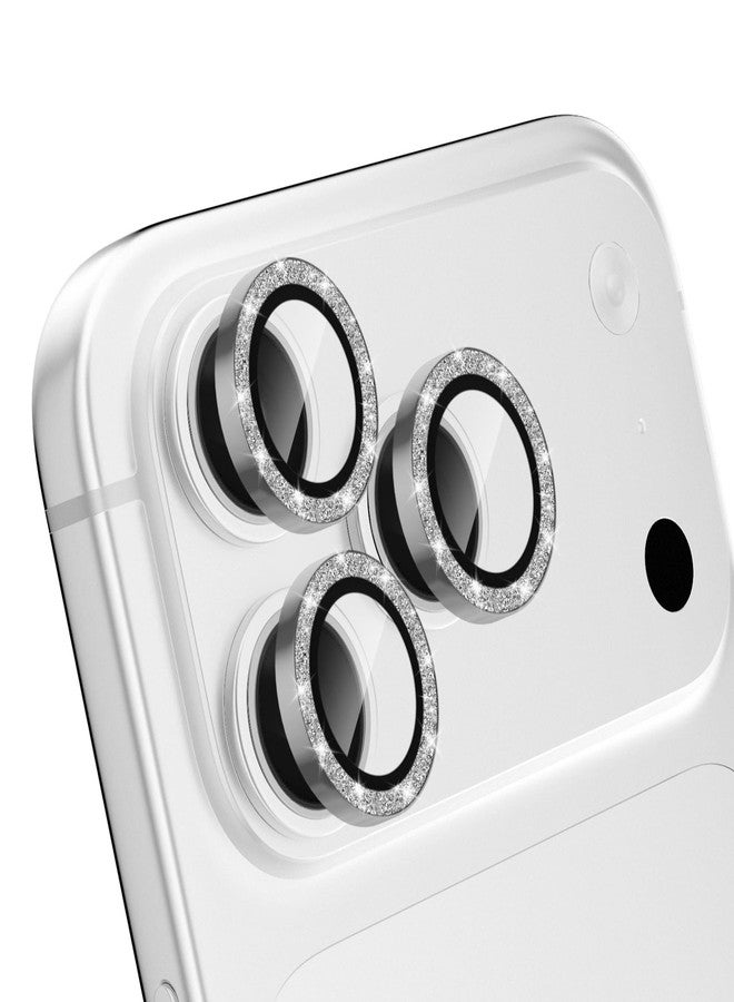 CloudValley Glitter Camera Lens Protector for iPhone 17 Pro/iPhone 17 Pro Max, Anti-Scratch HD Tempered Glass, Shatterproof Metal Ring Cover, Easy Installation, Glitter Silver Gray - Image 1