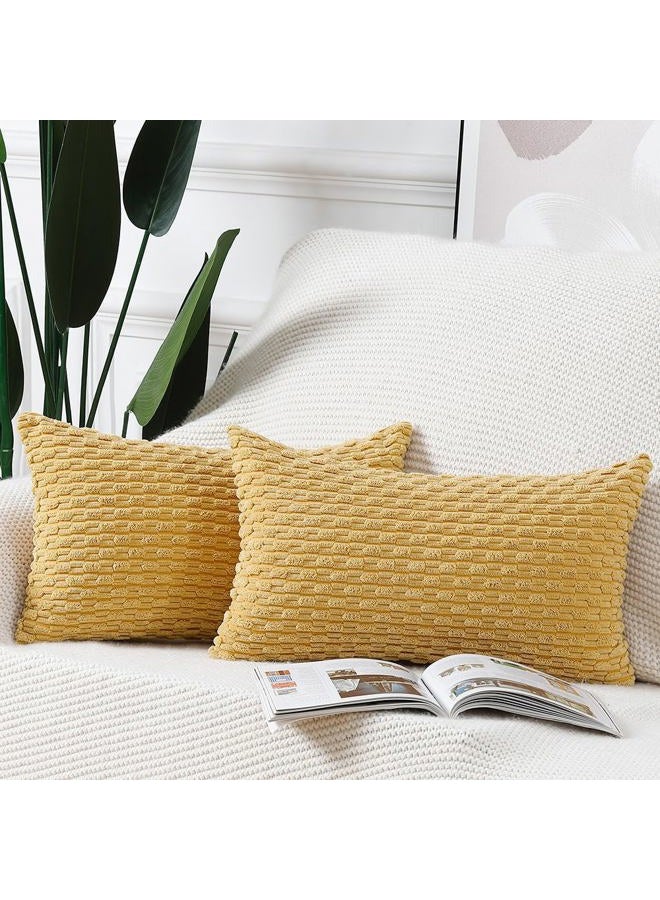 MADIZZ Pack of 2 Boho Striped Corduroy Throw Pillow Covers 12x20 Inch Yellow Soft Decorative Cushion Cover for Bedroom Sofa Pillow Shell - Image 1