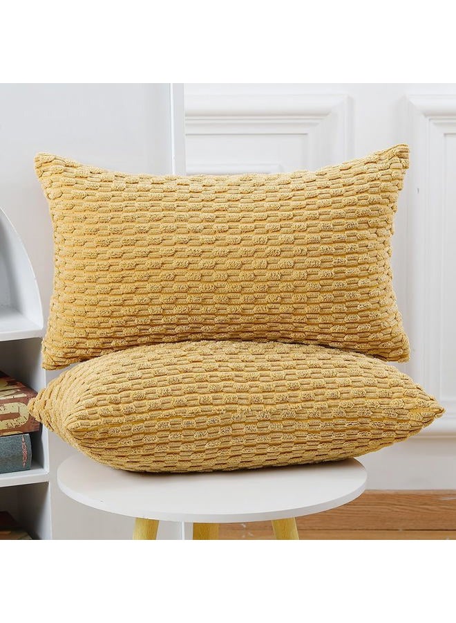 MADIZZ Pack of 2 Boho Striped Corduroy Throw Pillow Covers 12x20 Inch Yellow Soft Decorative Cushion Cover for Bedroom Sofa Pillow Shell - Image 2