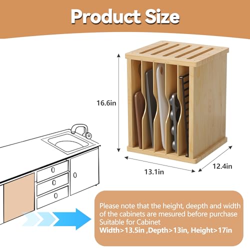 tonchean 6 Tier Wooden Tray Dividers for Cabinets Baking Cookie Sheet Organizer for Pot, Pans, Baking Tray Organizer for Kitchen Documents Storage - Image 3