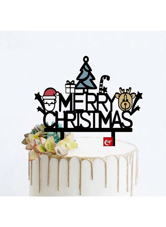 Merry Christmas Cake Topper â€“ 9x12cm, Black Castle Design Cake Decoration for Christmas & New Year Party Decoration