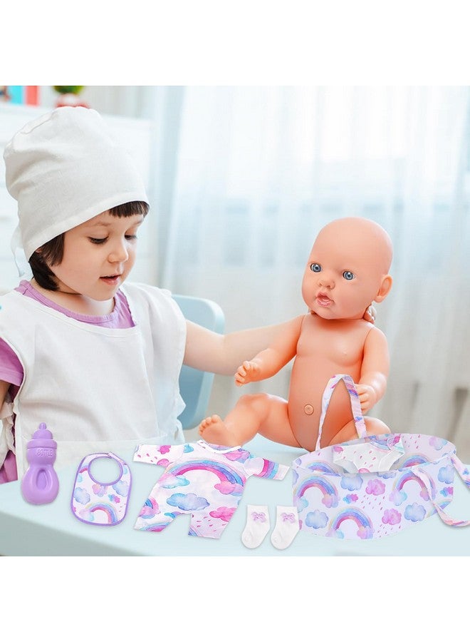Ecore Fun 8 Pcs Reborn Baby Doll Clothes With Bassinet For 1722 Inch Baby Doll Rainbow Baby Doll Clothes Outfit Accessories Fit Newborn Baby Doll（No Doll） - Image 5