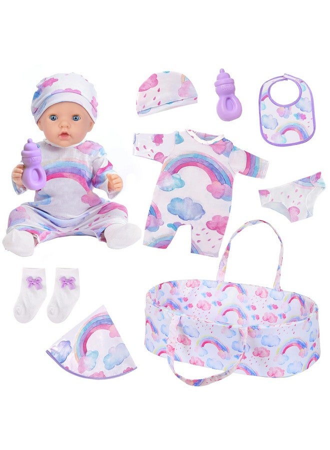 Ecore Fun 8 Pcs Reborn Baby Doll Clothes With Bassinet For 1722 Inch Baby Doll Rainbow Baby Doll Clothes Outfit Accessories Fit Newborn Baby Doll（No Doll） - Image 1