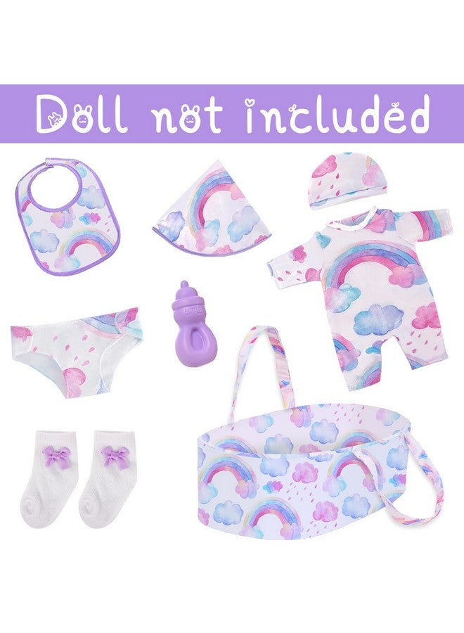 Ecore Fun 8 Pcs Reborn Baby Doll Clothes With Bassinet For 1722 Inch Baby Doll Rainbow Baby Doll Clothes Outfit Accessories Fit Newborn Baby Doll（No Doll） - Image 2