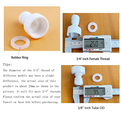 ESHIONG Hose Bib Quick Connect Adapter for Reverse Osmosis Water Filter,NSF Certified 3/4" Female Thread to 3/8" OD Push to Connect Plastic ro Fittings .（Pack 6） - Image 3
