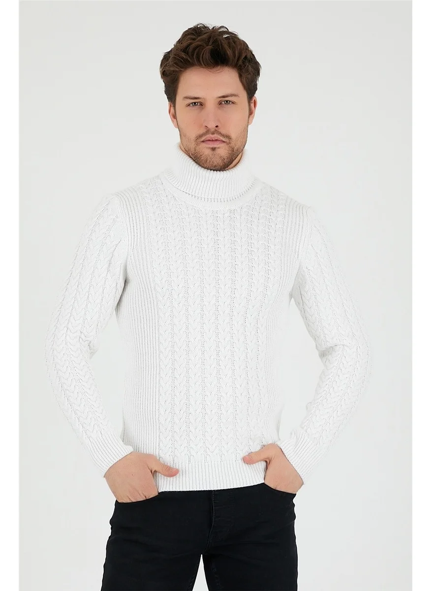 Cool Tarz Cool Style White Men's Knitted Patterned Turtleneck Knitwear SWEATER-TRZ8146R12S