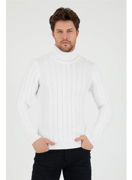 Cool Tarz Cool Style White Men's Knitted Patterned Turtleneck Knitwear SWEATER-TRZ8146R12S  - Image 1