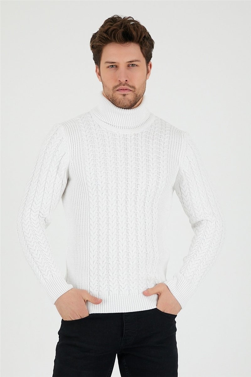 Cool Tarz Cool Style White Men's Knitted Patterned Turtleneck Knitwear SWEATER-TRZ8146R12S  - Image 1