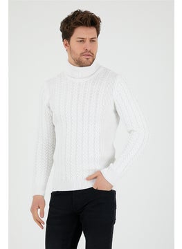 Cool Tarz Cool Style White Men's Knitted Patterned Turtleneck Knitwear SWEATER-TRZ8146R12S  - Image 3