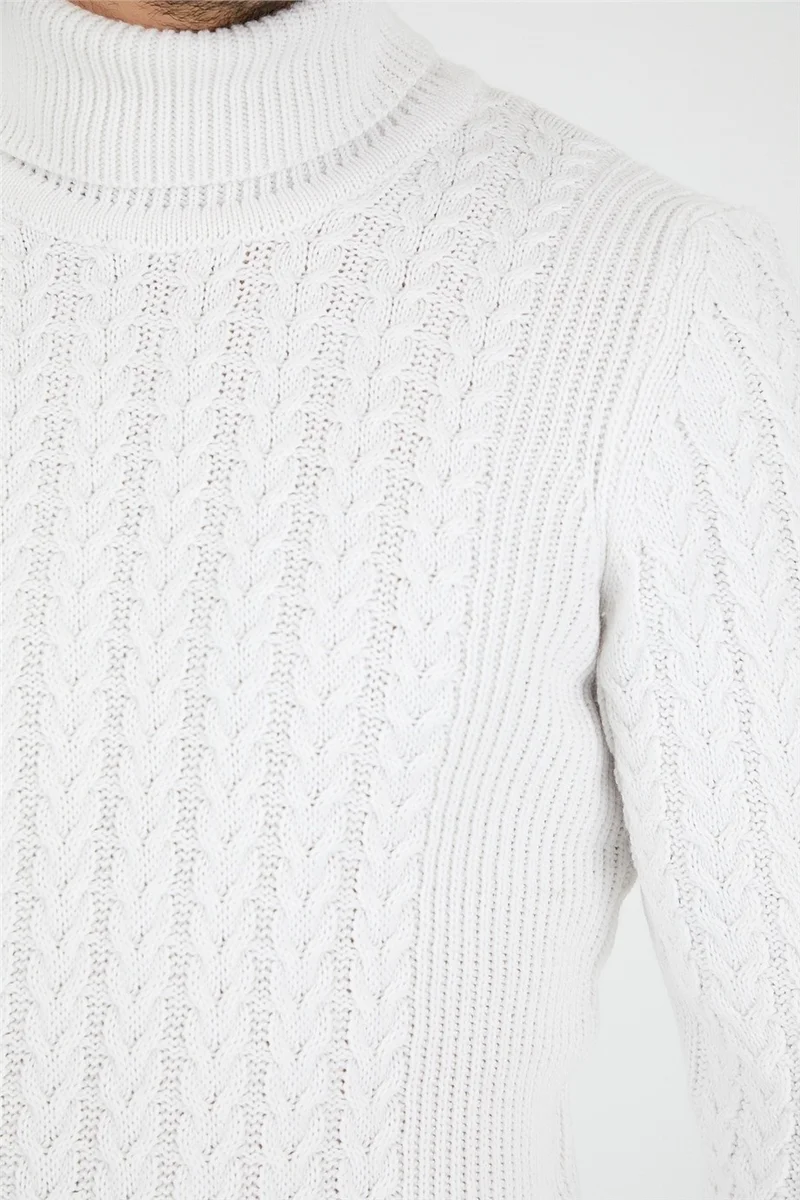 Cool Tarz Cool Style White Men's Knitted Patterned Turtleneck Knitwear SWEATER-TRZ8146R12S