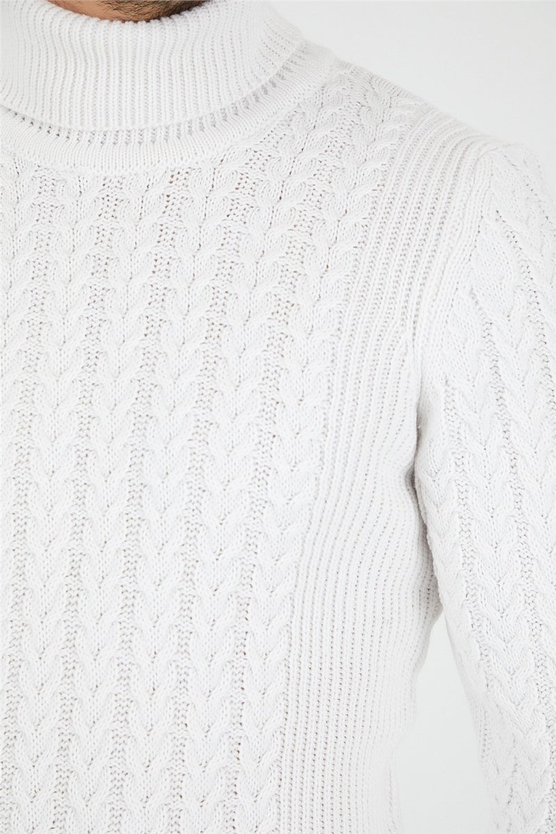 Cool Tarz Cool Style White Men's Knitted Patterned Turtleneck Knitwear SWEATER-TRZ8146R12S  - Image 5