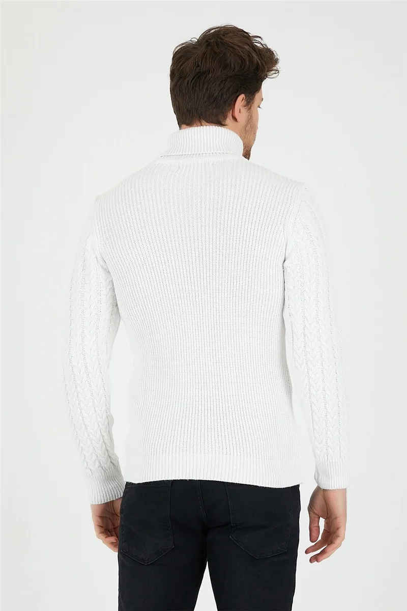 Cool Tarz Cool Style White Men's Knitted Patterned Turtleneck Knitwear SWEATER-TRZ8146R12S