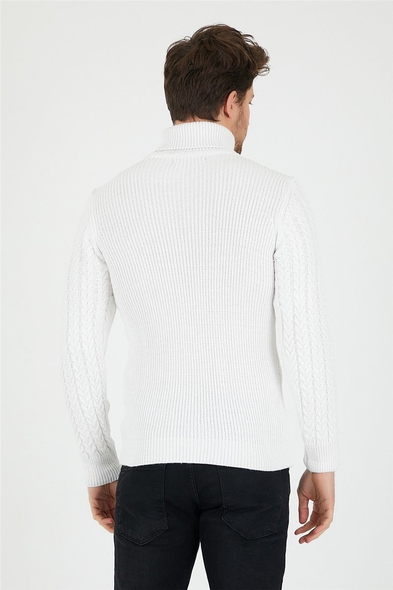 Cool Tarz Cool Style White Men's Knitted Patterned Turtleneck Knitwear SWEATER-TRZ8146R12S  - Image 4