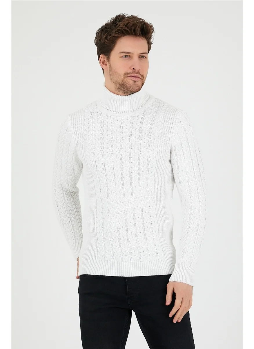 Cool Tarz Cool Style White Men's Knitted Patterned Turtleneck Knitwear SWEATER-TRZ8146R12S