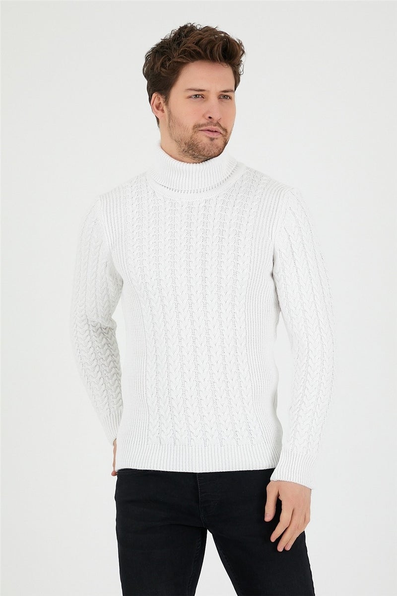 Cool Tarz Cool Style White Men's Knitted Patterned Turtleneck Knitwear SWEATER-TRZ8146R12S  - Image 2
