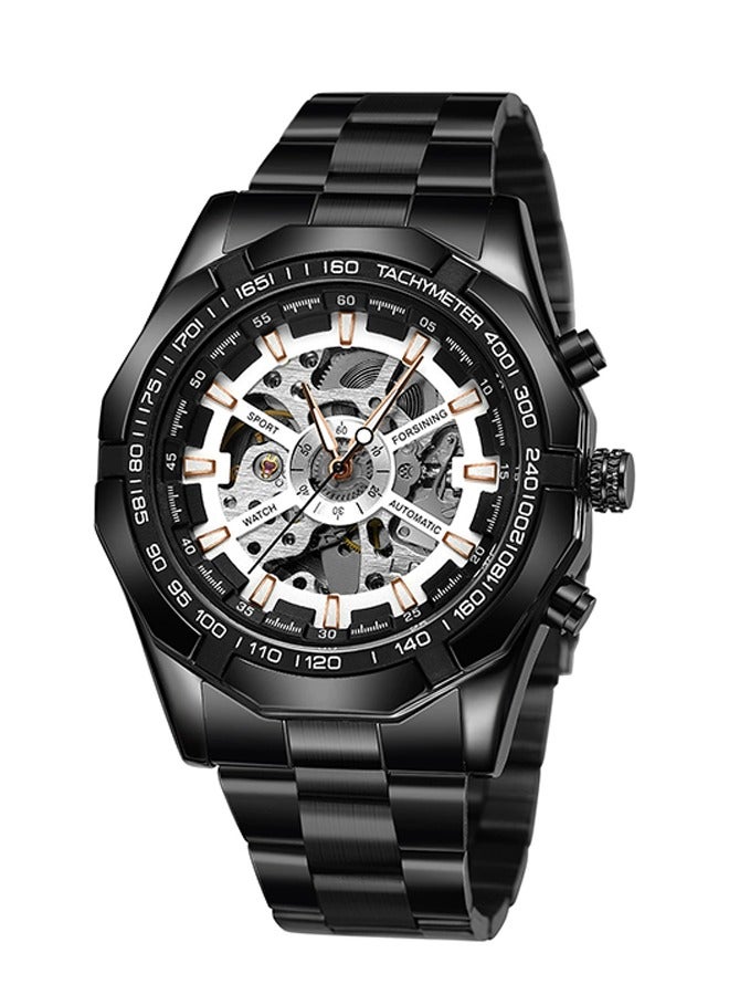 FORSINING ​​Forsining Men's Skeleton Mechanical Watch - Black Metal Bracelet with Open-Heart Dial, Luminous Hands, Hand-Winding Movement, Modern Industrial Style for Business & Casual Wear​​  - Image 1