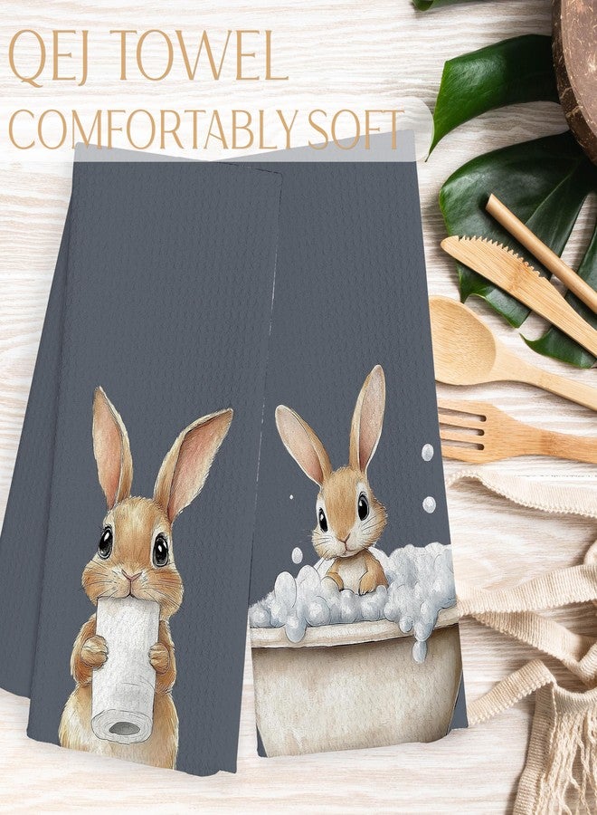 QEJ Funny Easter Bunny Bathroom Decor Hand Towels, Gifts for Bunny Lovers, Cute Easter Rabbit in Bathtub Decorative Hand Towels for Toddler Kids Bathroom Washroom, 16x24 Inch Set of 2(Blue) - Image 5